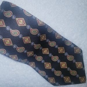 TOMMY HILFIGER 100% Silk Tie Blue/Red/Gold Pattern